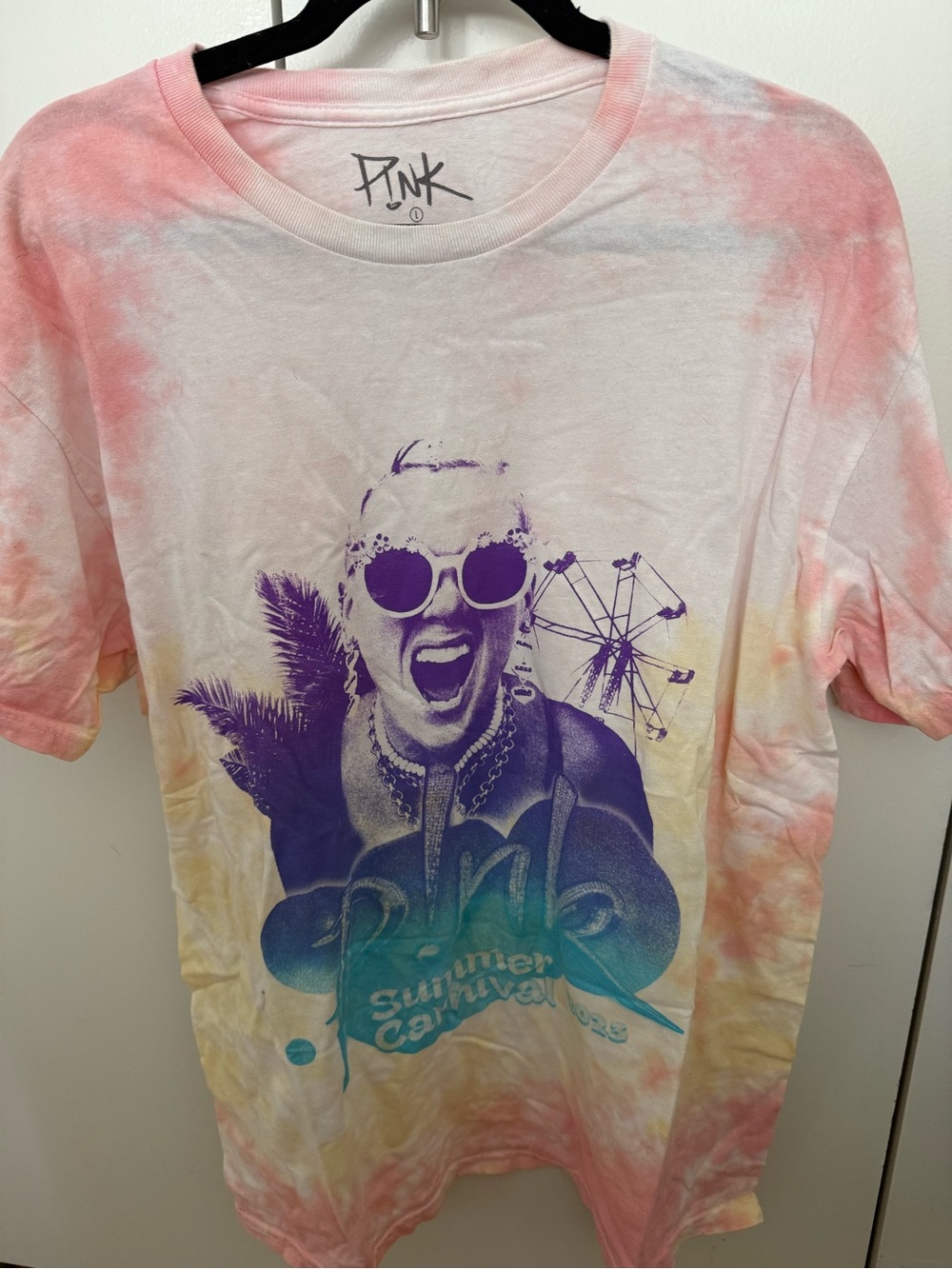 PINK Tie-Dye Merch Graphic T-Shirt - Pink, Purple & Yellow